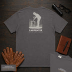 Carpenter embroidered t-shirt in Graphite, Measuring a Board (Female)
