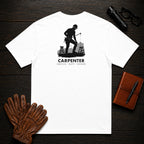 Carpenter t-shirt in White, Measuring a Board (Male)