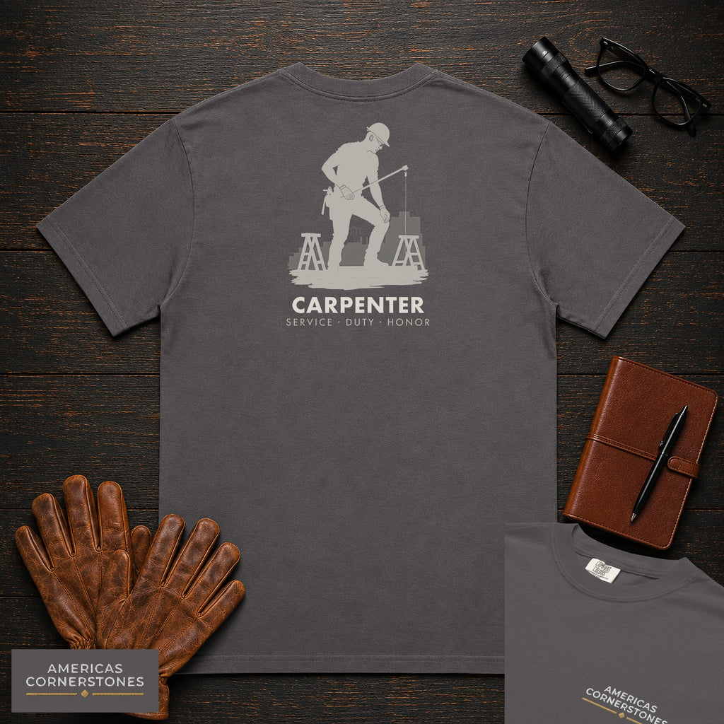 Carpenter embroidered t-shirt in Graphite, Measuring a Board (Male)