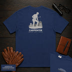 Carpenter embroidered t-shirt in True Navy, Measuring a Board (Male)