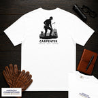 Carpenter embroidered t-shirt in White, Measuring a Board (Male)