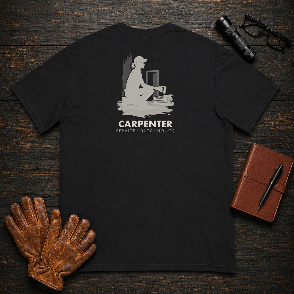 Carpenter t-shirt in Black, Sawing Trim (Female)