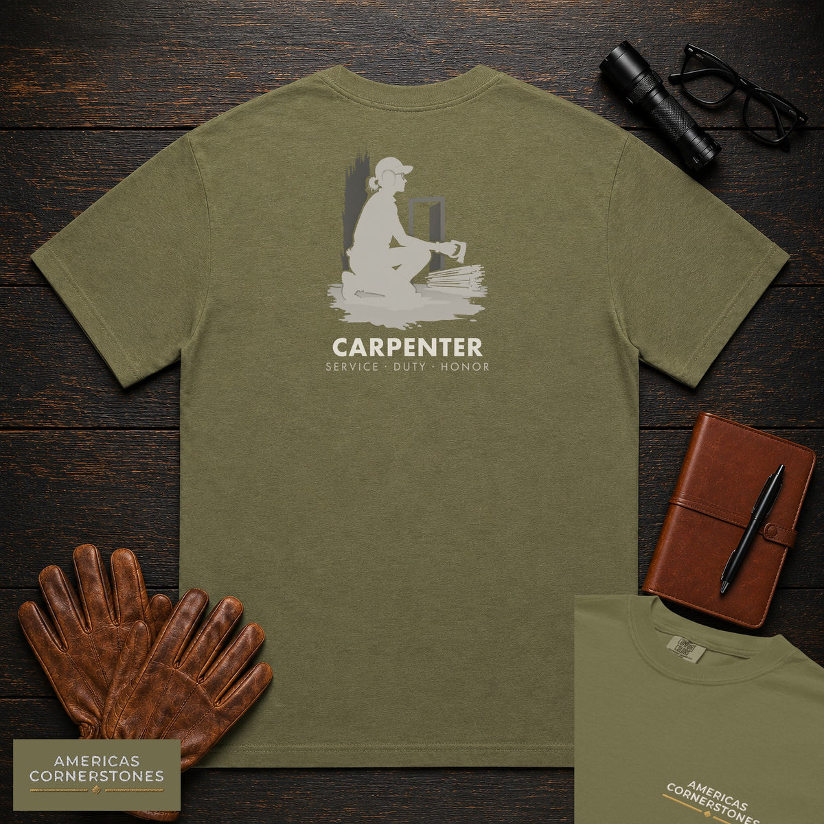 Carpenter embroidered t-shirt in Hemp, Sawing Trim (Female)