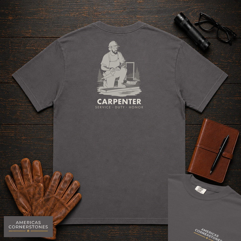 Carpenter embroidered t-shirt in Graphite, Sawing Trim (Male)