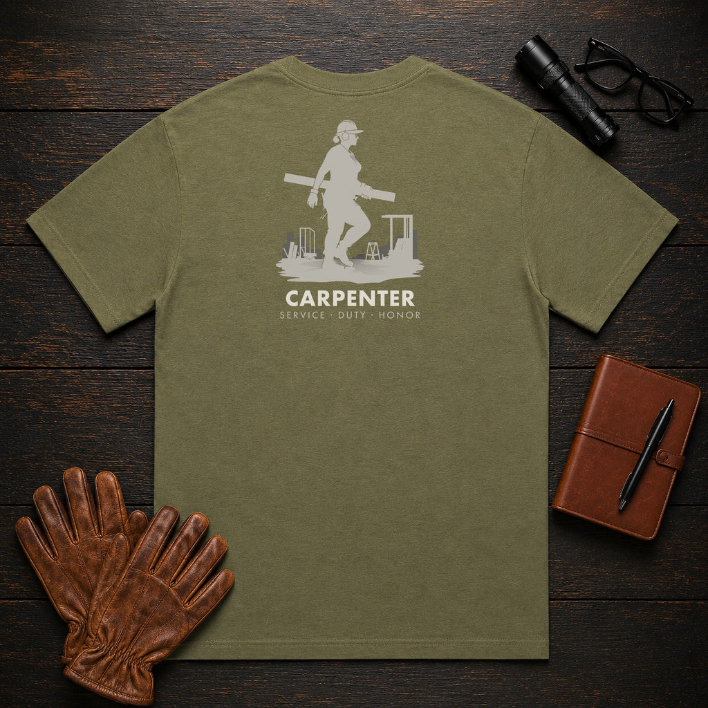 Carpenter t-shirt in Hemp, Carrying Lumber (Female)