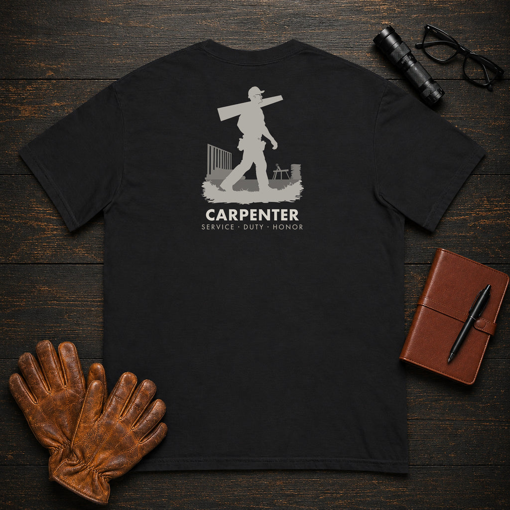 Carpenter t-shirt in Black, Carrying Lumber (Male)