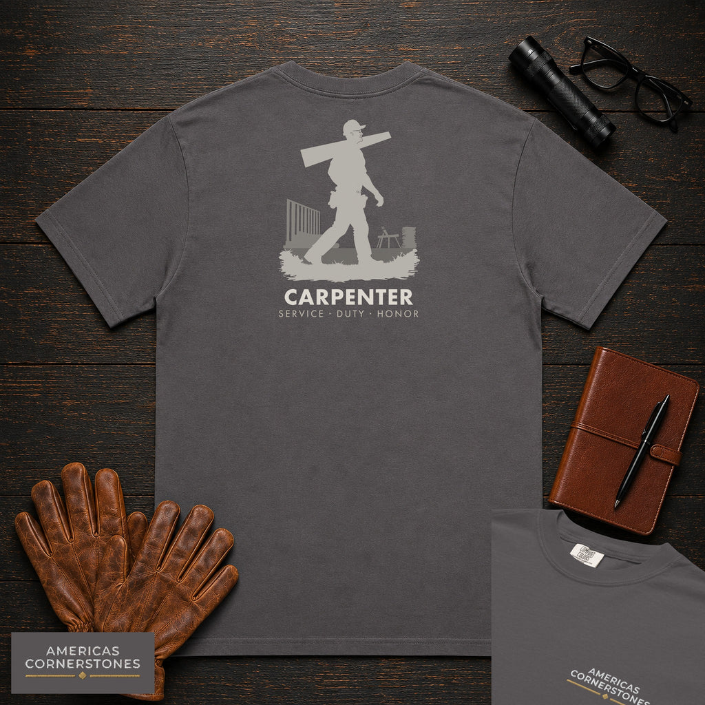 Carpenter embroidered t-shirt in Graphite, Carrying Lumber (Male)