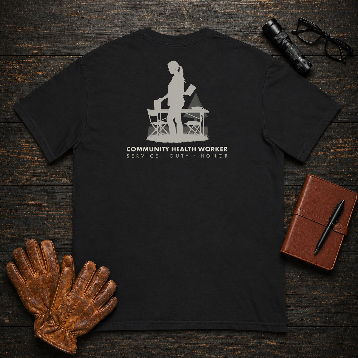 Community Health Worker t-shirt in Black, Community Table (Female)