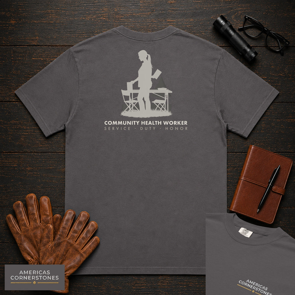 Community Health Worker embroidered t-shirt in Graphite, Community Table (Female)