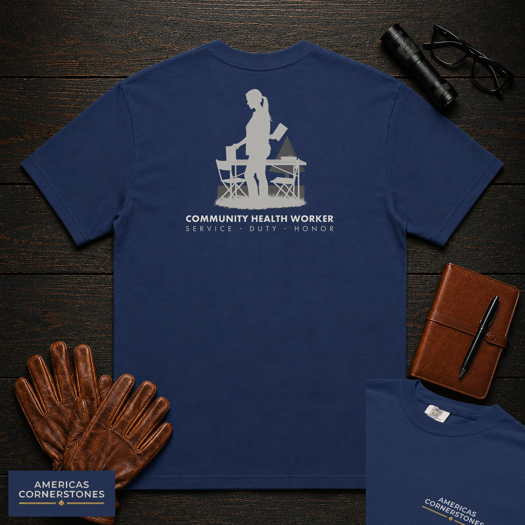 Community Health Worker embroidered t-shirt in True Navy, Community Table (Female)