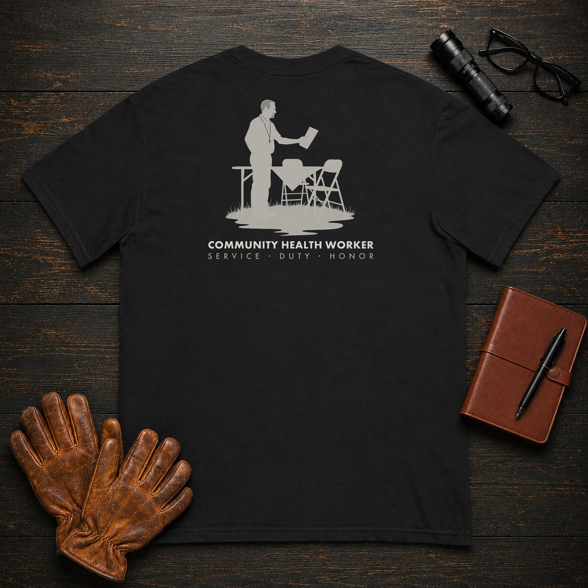 Community Health Worker t-shirt in Black, Community Table (Male)