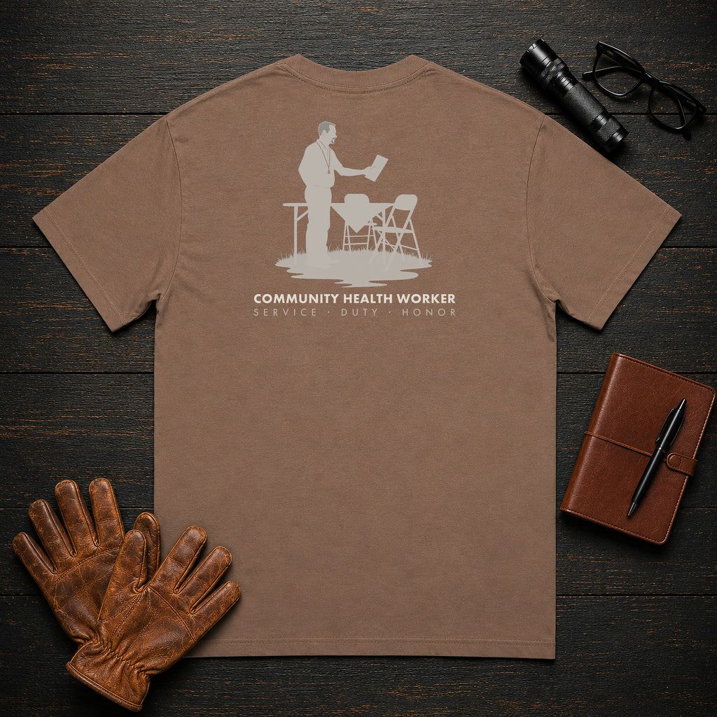 Community Health Worker t-shirt in Espresso, Community Table (Male)
