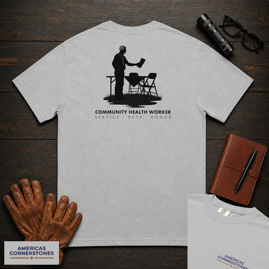 Community Health Worker embroidered t-shirt in Granite, Community Table (Male)