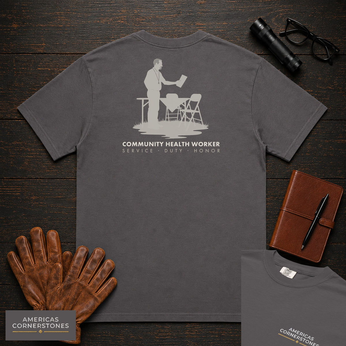 Community Health Worker embroidered t-shirt in Graphite, Community Table (Male)