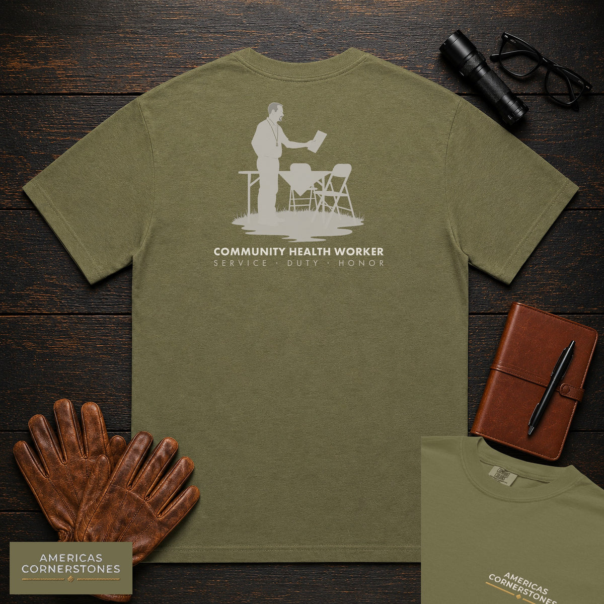 Community Health Worker embroidered t-shirt in Hemp, Community Table (Male)