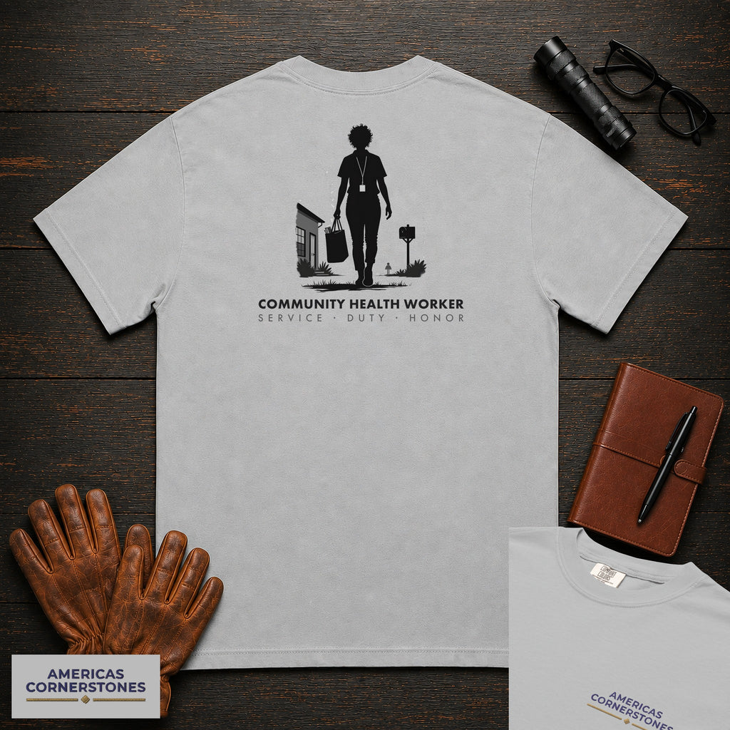Community Health Worker embroidered t-shirt in Granite, Neighborhood Visit (Female)