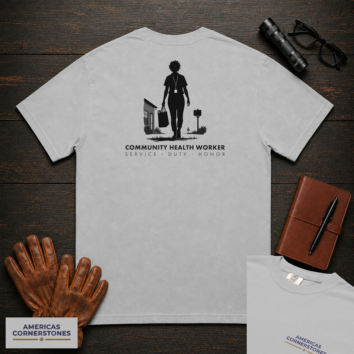 Community Health Worker embroidered t-shirt in Granite, Neighborhood Visit (Female)