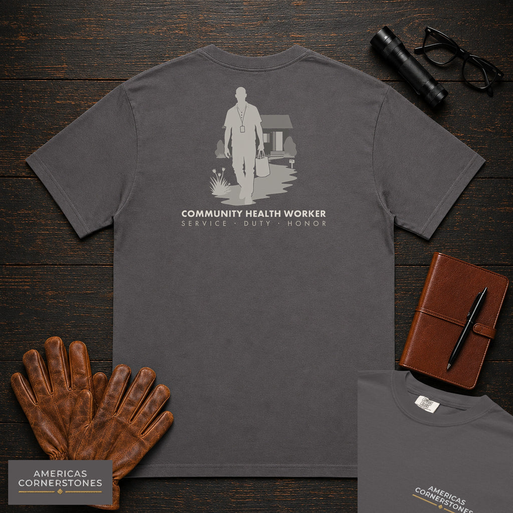 Community Health Worker embroidered t-shirt in Graphite, Neighborhood Visit (Male)
