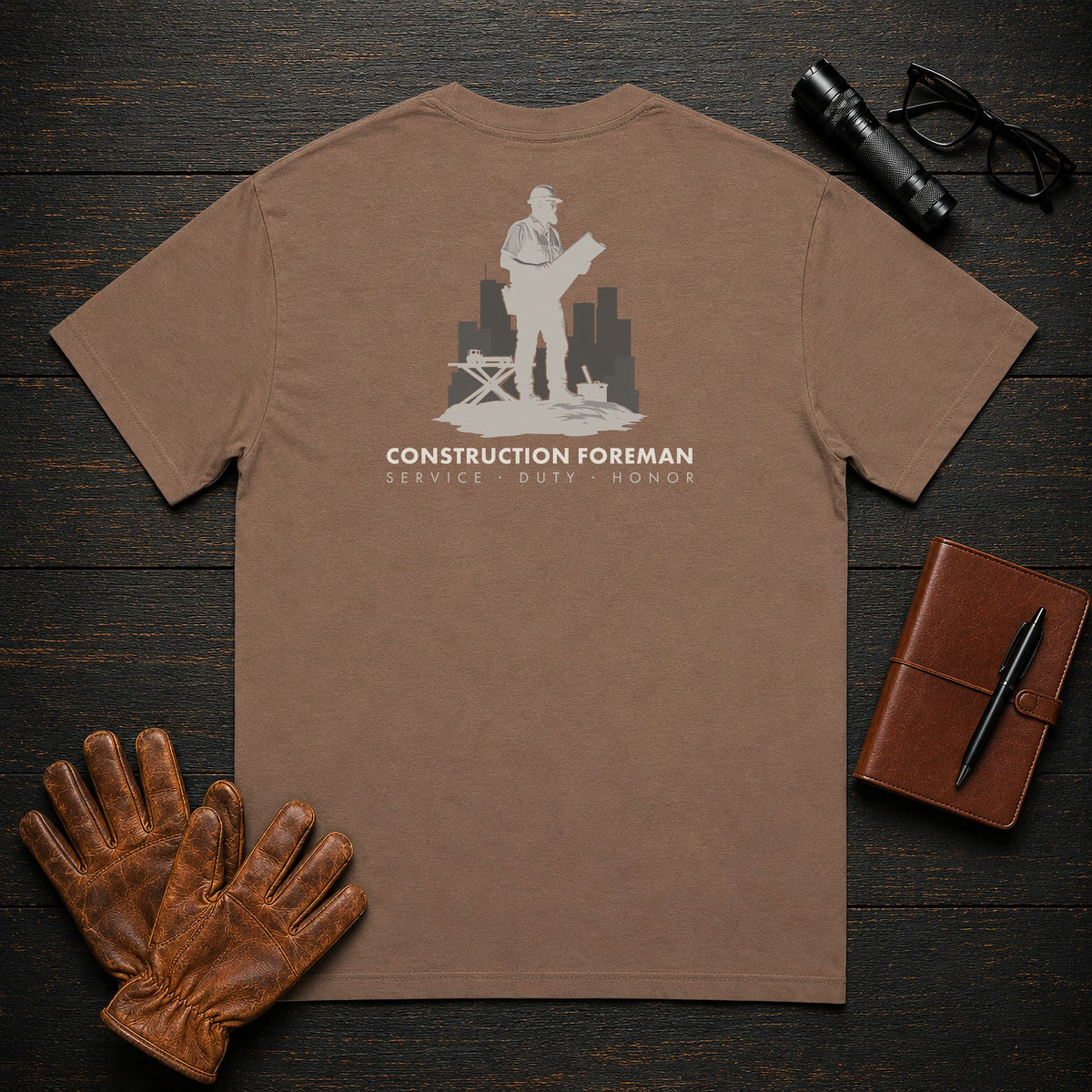 Construction Foreman t-shirt in Espresso, Reading the Plans (Male)