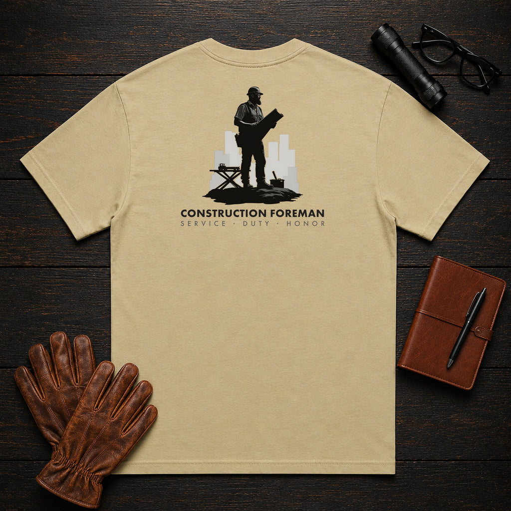 Construction Foreman t-shirt in Khaki, Reading the Plans (Male)