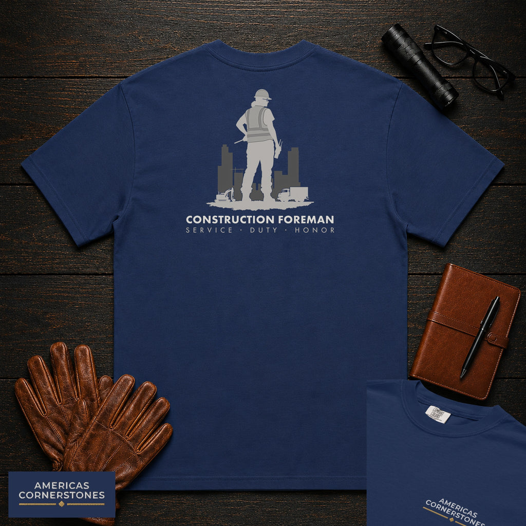 Construction Foreman embroidered t-shirt in True Navy, Radio Check-In (Female)