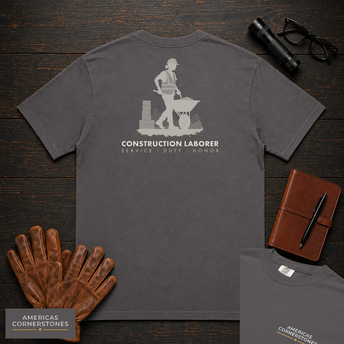 Construction Laborer T-Shirt | Statement Embroidered Front + Back Print | Hauling Block (Female) — Graphite