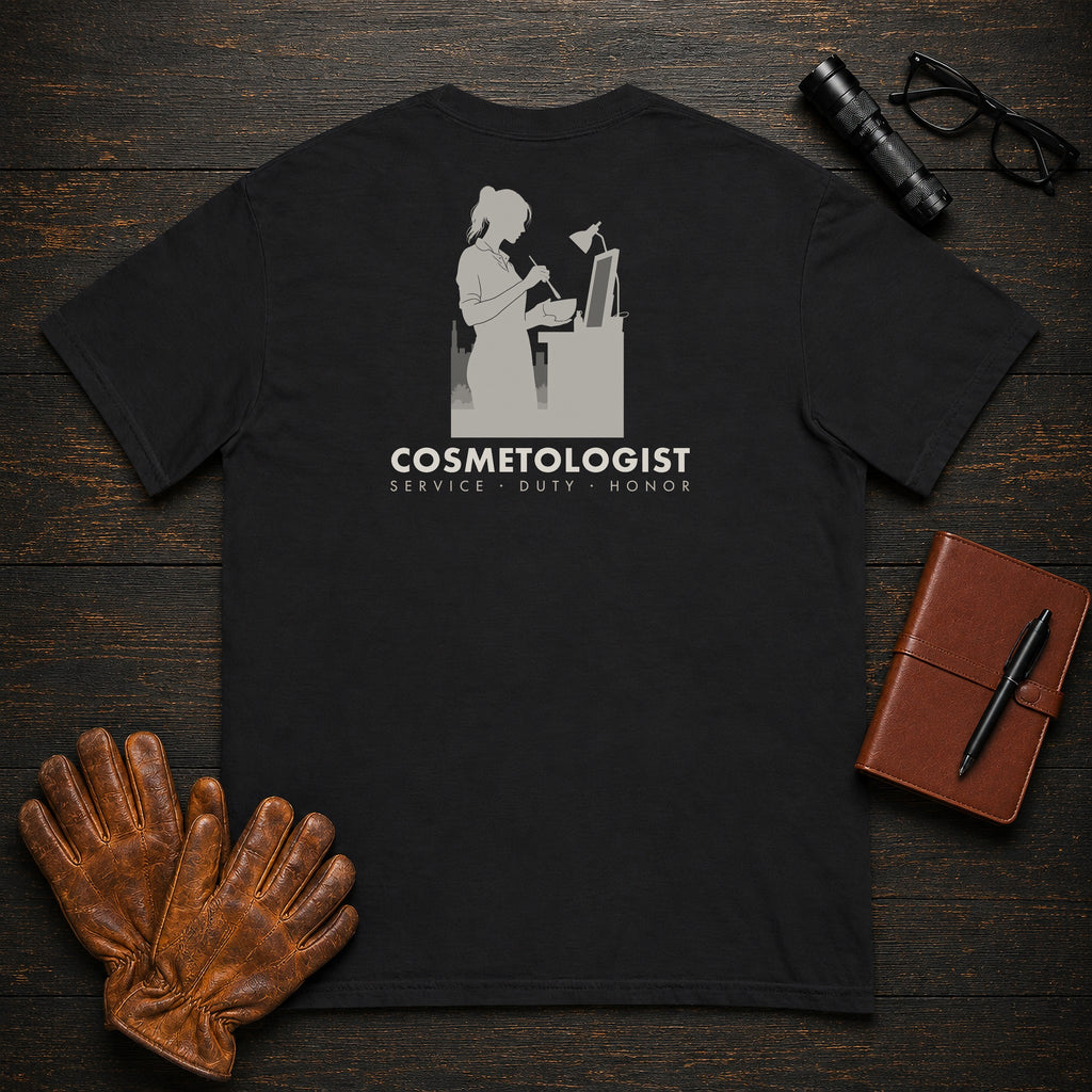 Cosmetologist T-Shirt | Standard Back Print | Mixing the Color (Female) — Black