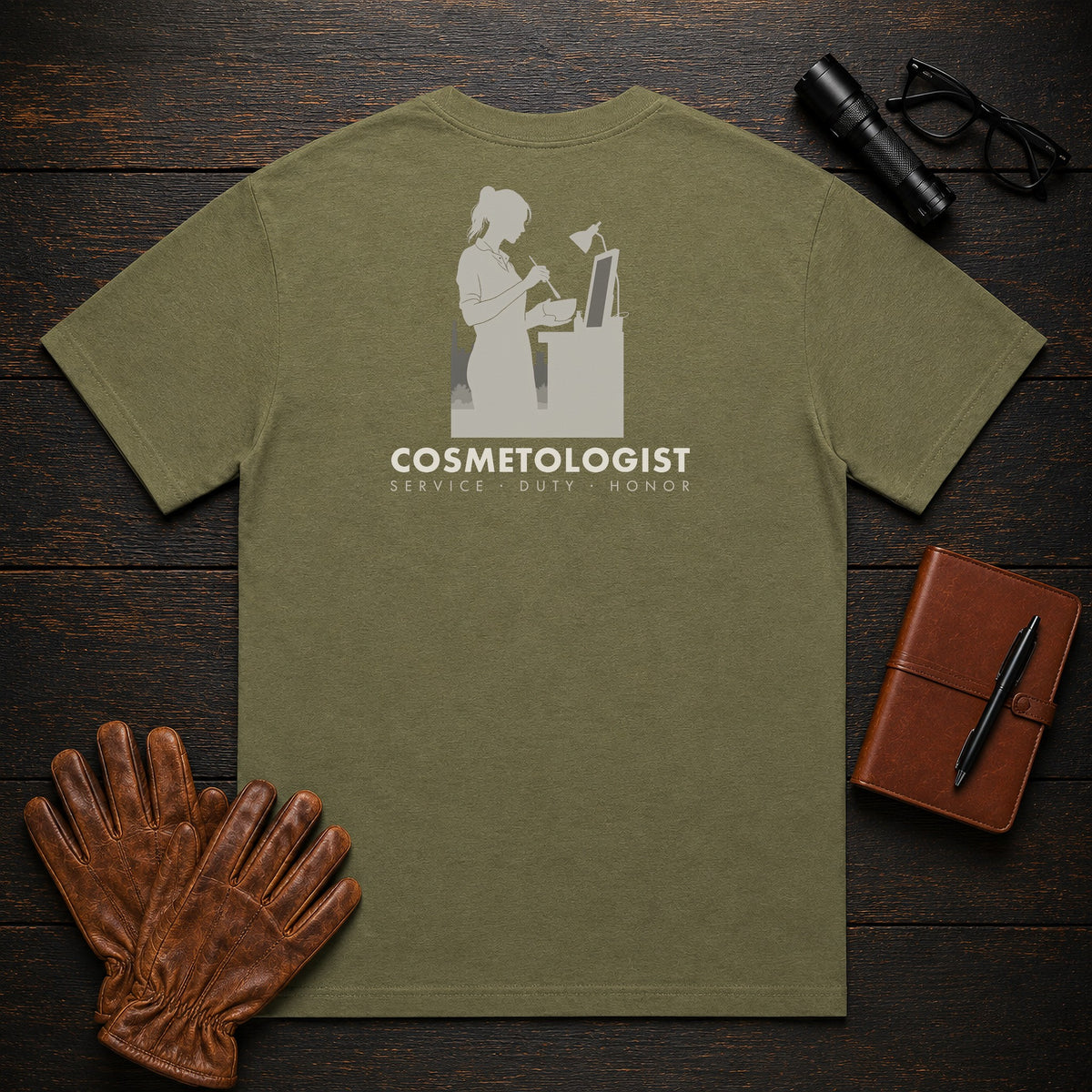 Cosmetologist T-Shirt | Standard Back Print | Mixing the Color (Female) — Hemp