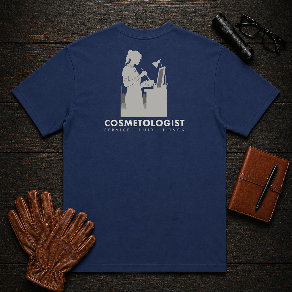 Cosmetologist T-Shirt | Standard Back Print | Mixing the Color (Female) — True Navy