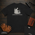 Cybersecurity Specialist T-Shirt | Statement Embroidered Front + Back Print | Cabling Repair (Male) — Black
