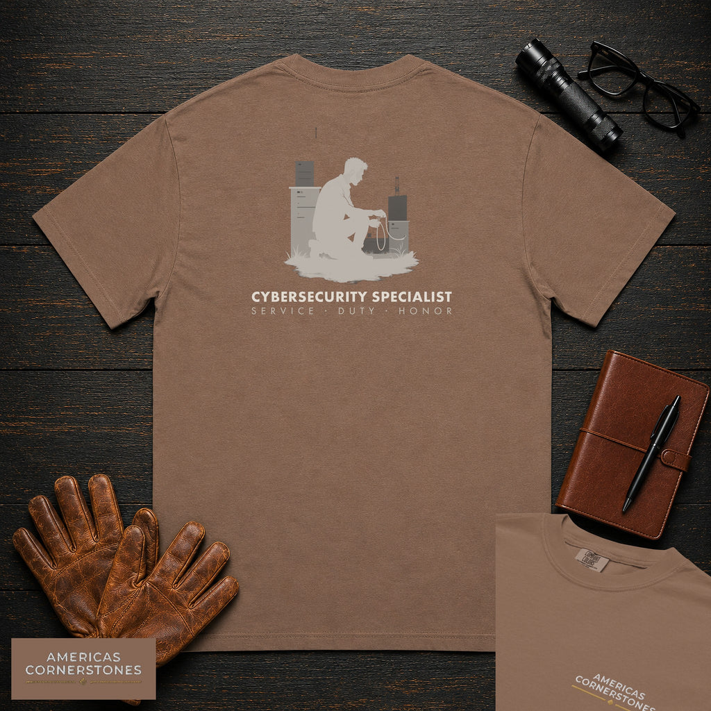 Cybersecurity Specialist T-Shirt | Statement Embroidered Front + Back Print | Cabling Repair (Male) — Espresso