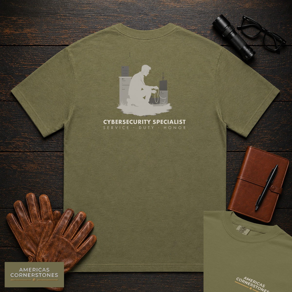 Cybersecurity Specialist T-Shirt | Statement Embroidered Front + Back Print | Cabling Repair (Male) — Hemp