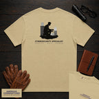 Cybersecurity Specialist T-Shirt | Statement Embroidered Front + Back Print | Cabling Repair (Male) — Khaki