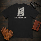 Delivery Driver T-Shirt | Standard Back Print | Organizing the Van (Male) — Black