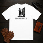 Delivery Driver T-Shirt | Standard Back Print | Organizing the Van (Male) — White