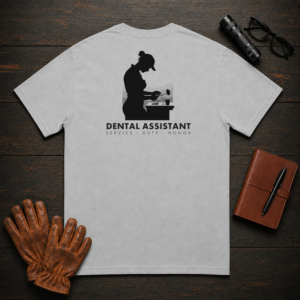 Dental Assistant T-Shirt | Standard Back Print | Tray Setup (Female) — Granite