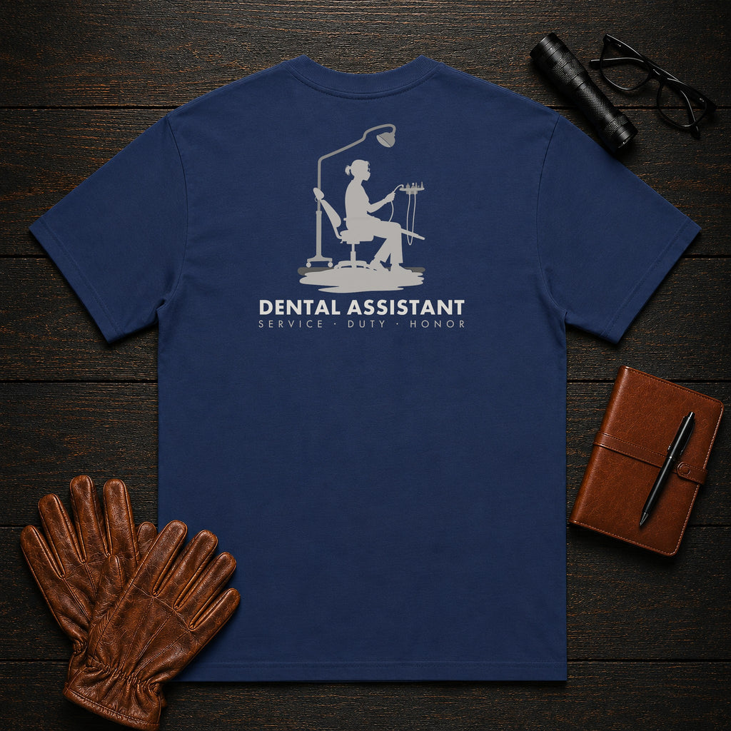 Dental Assistant t-shirt in True Navy, Chairside Suction (Female)