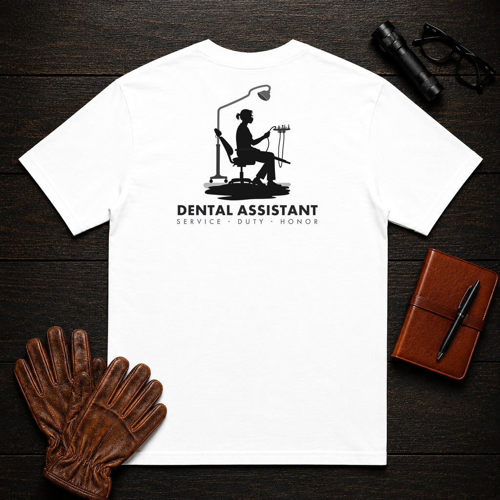Dental Assistant t-shirt in White, Chairside Suction (Female)