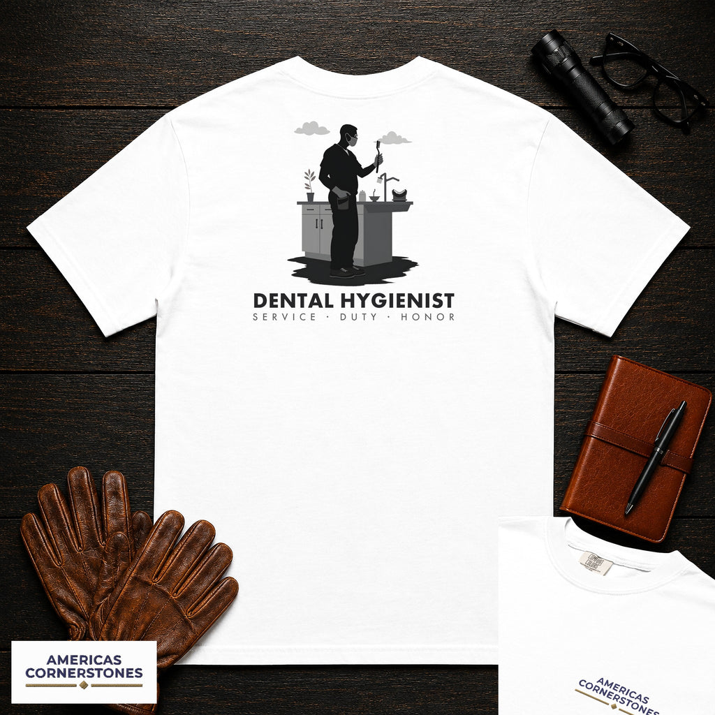 Dental Hygienist embroidered t-shirt in White, Brushing Demonstration (Male)