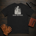 Diesel Mechanic T-Shirt | Standard Back Print | Changing a Filter (Female) — Black