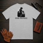 Diesel Mechanic T-Shirt | Standard Back Print | Changing a Filter (Female) — Granite