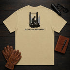 Elevator Mechanic T-Shirt | Standard Back Print | Checking the Door (Male) — Khaki