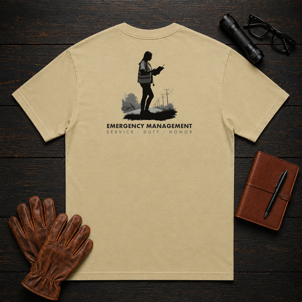 Emergency Management T-Shirt | Standard Back Print | Field Damage Walk (Female) — Khaki