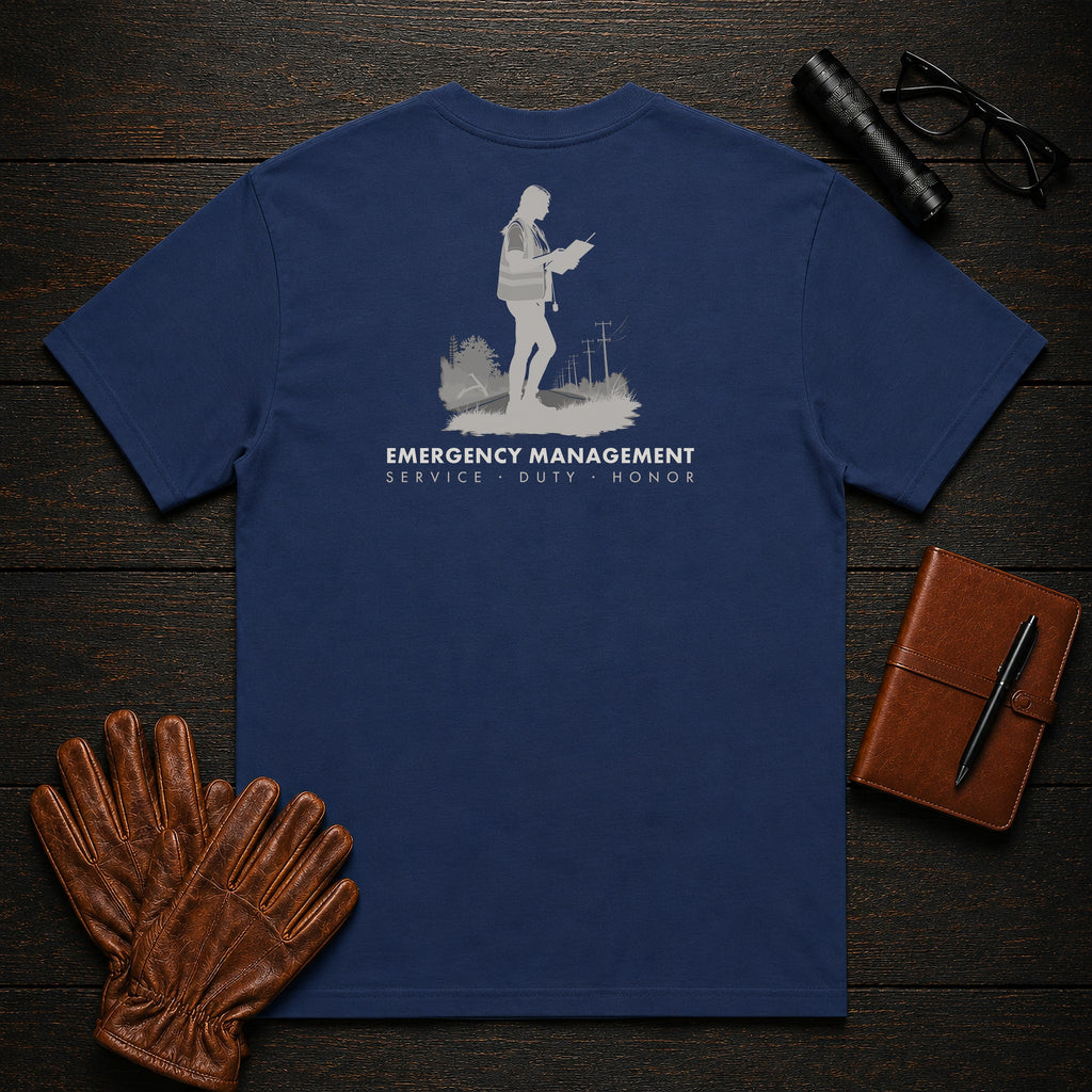 Emergency Management T-Shirt | Standard Back Print | Field Damage Walk (Female) — True Navy