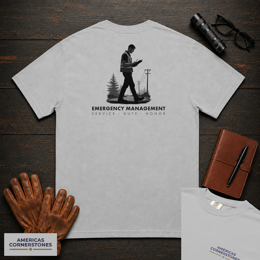 Emergency Management embroidered t-shirt in Granite, Field Damage Walk (Male)
