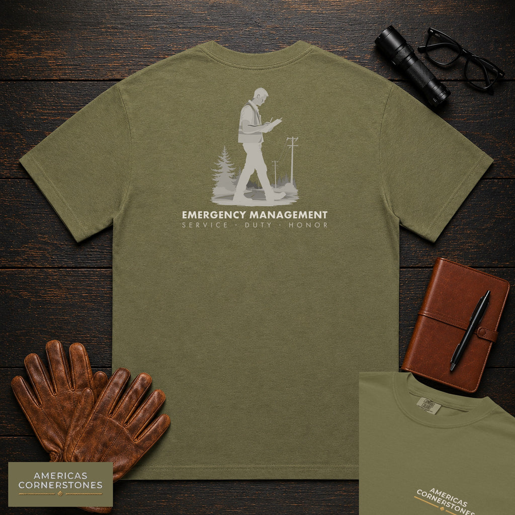 Emergency Management embroidered t-shirt in Hemp, Field Damage Walk (Male)