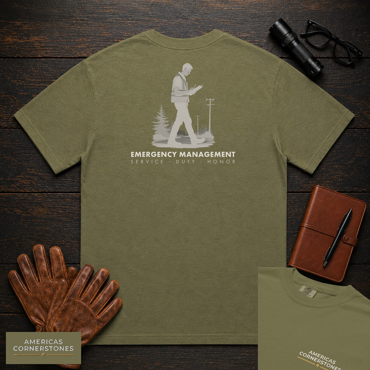 Emergency Management embroidered t-shirt in Hemp, Field Damage Walk (Male)