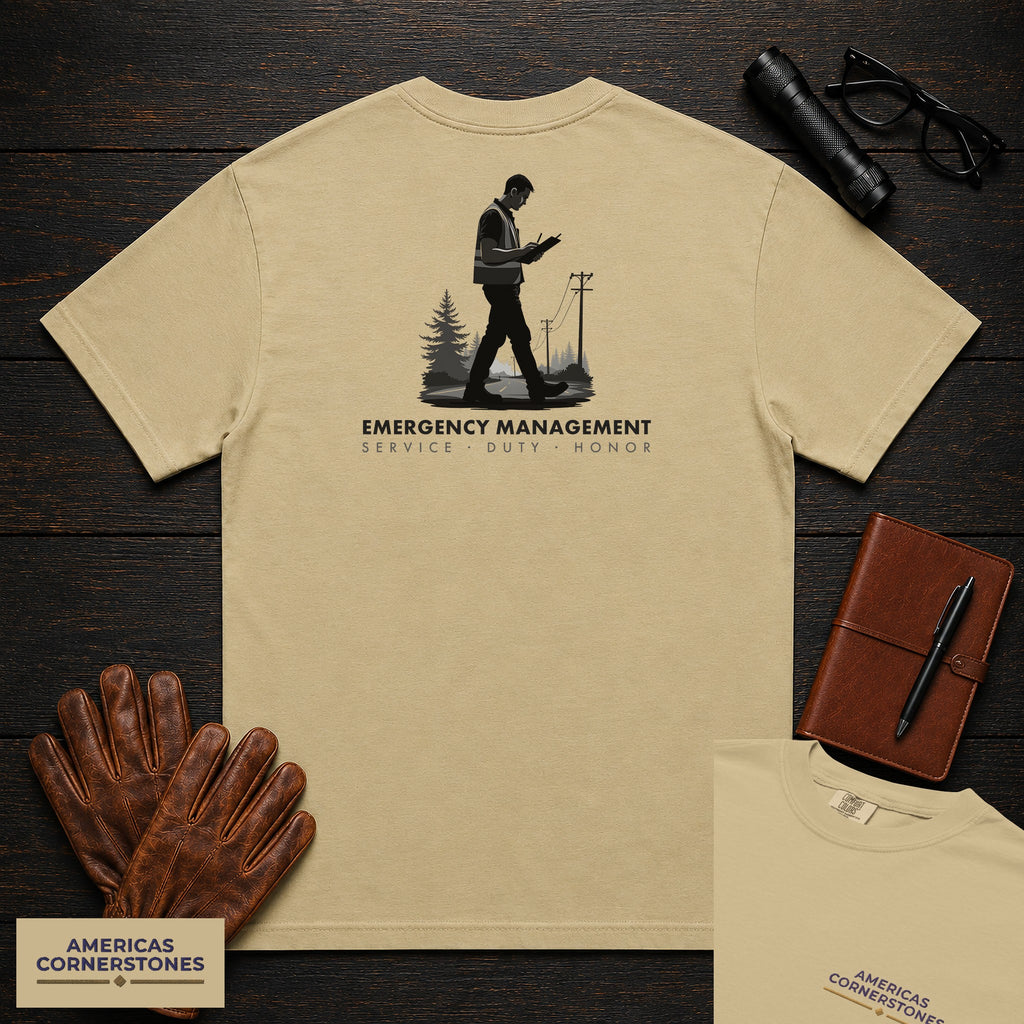 Emergency Management embroidered t-shirt in Khaki, Field Damage Walk (Male)