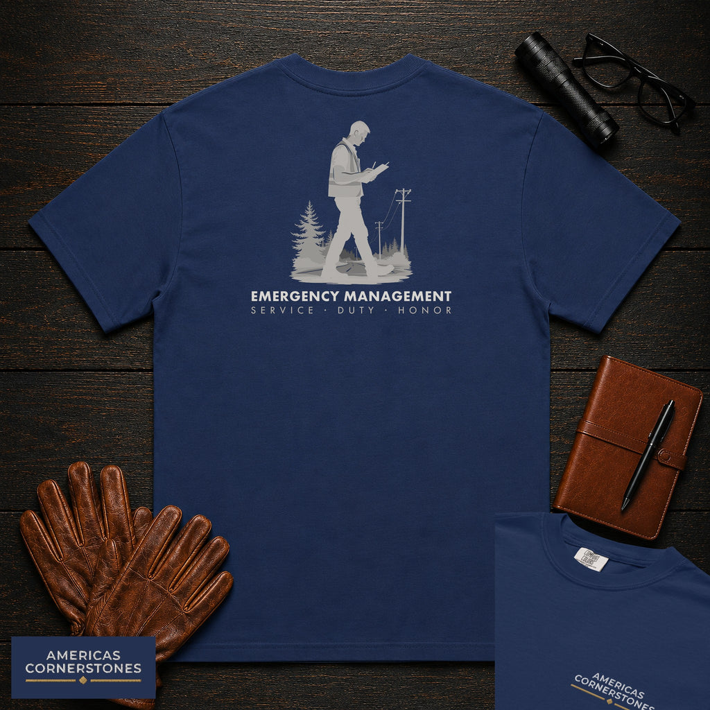Emergency Management embroidered t-shirt in True Navy, Field Damage Walk (Male)