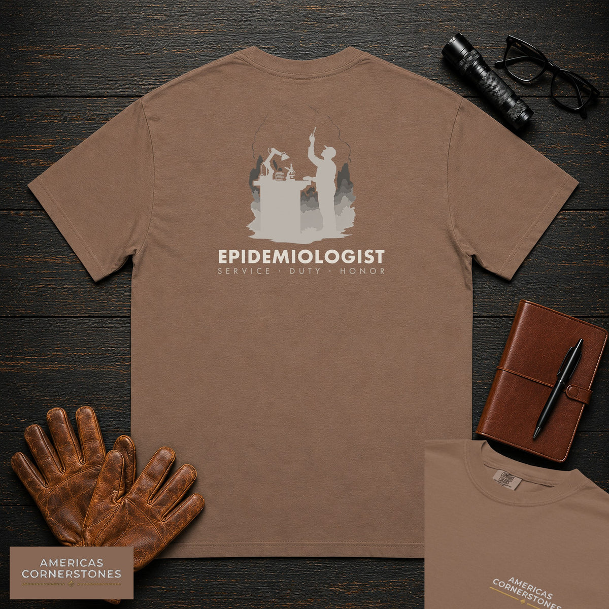 Epidemiologist T-Shirt | Statement Embroidered Front + Back Print | Sample Bench Work (Male) — Espresso